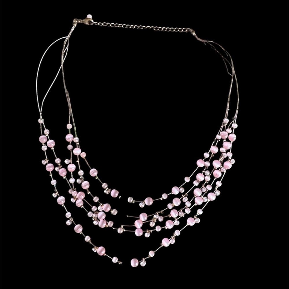 20 inch layered bead necklace - pink